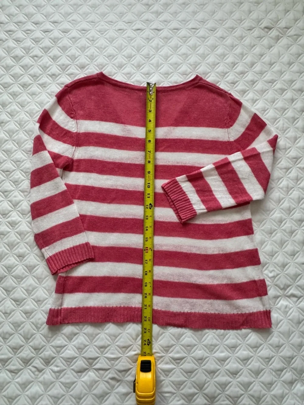 Avalin Pink & White Striped 100% Linen V-Neck Sweater Size M